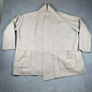 Eileen Fisher Merino Wool Italian Yarn Open Front Cardigan Womens Small Beige